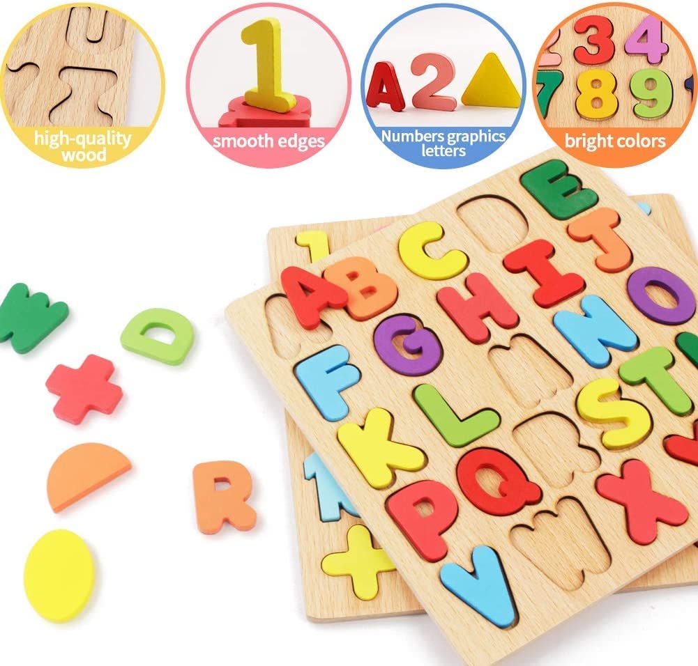 Wooden Learning Educational Game Board for Kids, Puzzle Toys for 2 Years Old Boys & Girls (Alphabets, Numbers & Shapes)