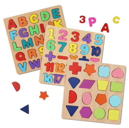 Wooden Learning Educational Game Board for Kids, Puzzle Toys for 2 Years Old Boys & Girls (Alphabets, Numbers & Shapes)